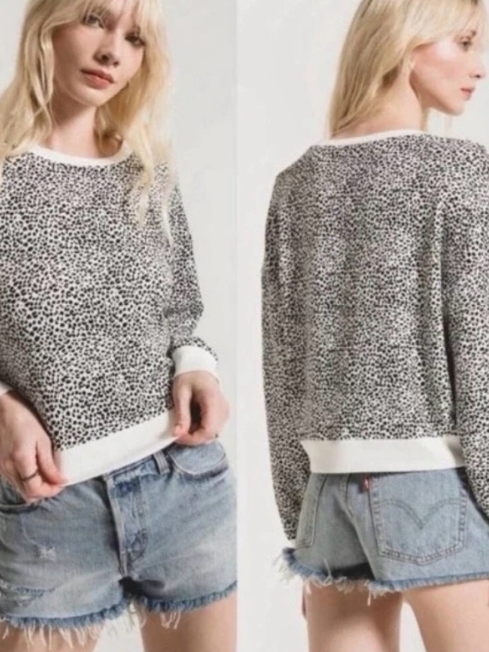 Z SUPPLY Leopard Print Long Sleeve Pullover Sweatshirt Small